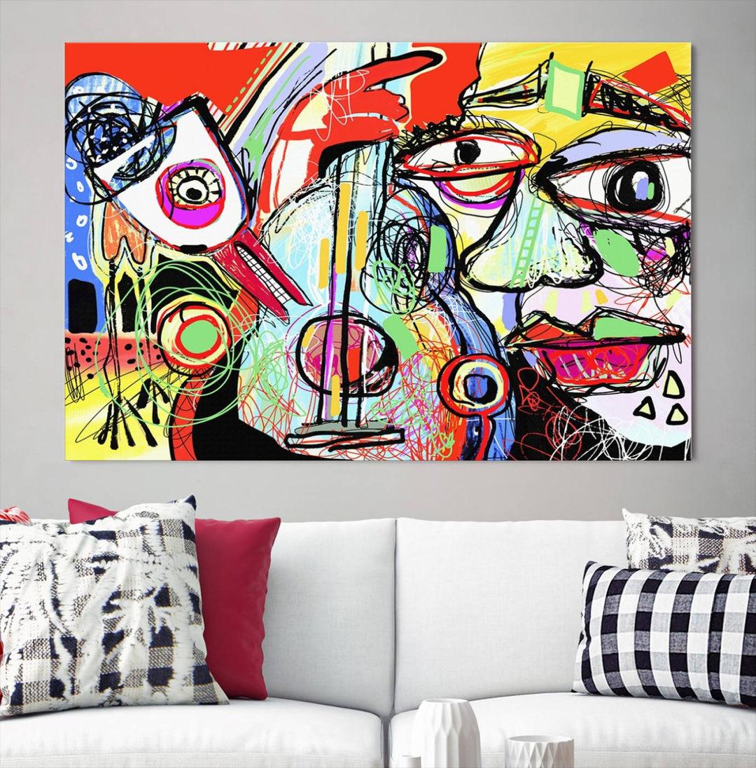 Picasso Style Print on Canvas , Floating Frame Option, Modern Wall Art, Canvas Wall Set , Extra Large Wall Art