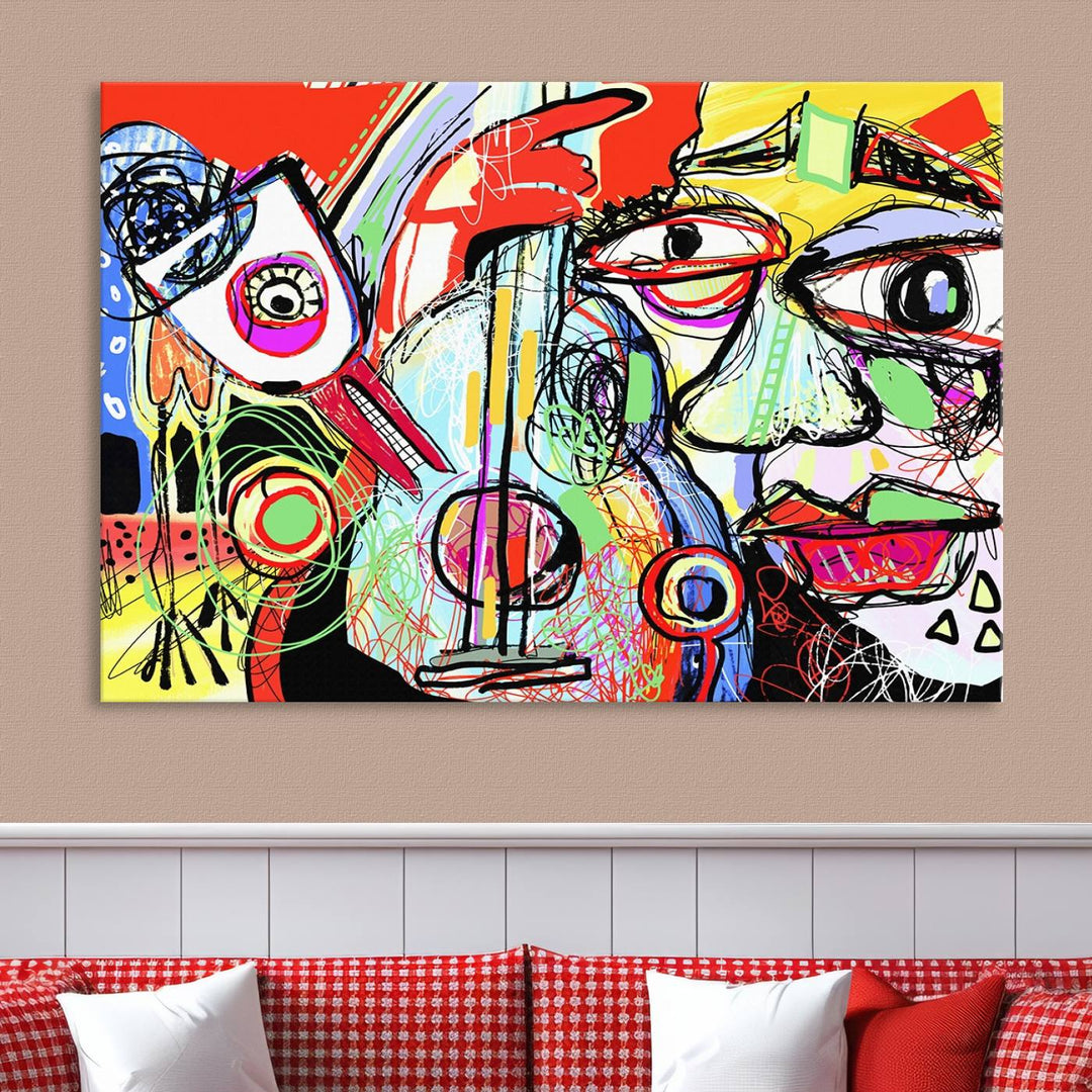 Picasso Style Print on Canvas , Floating Frame Option, Modern Wall Art, Canvas Wall Set , Extra Large Wall Art