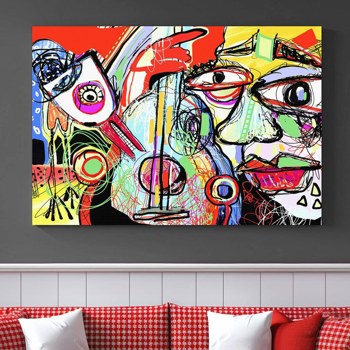 Picasso Style Print on Canvas , Floating Frame Option, Modern Wall Art, Canvas Wall Set , Extra Large Wall Art