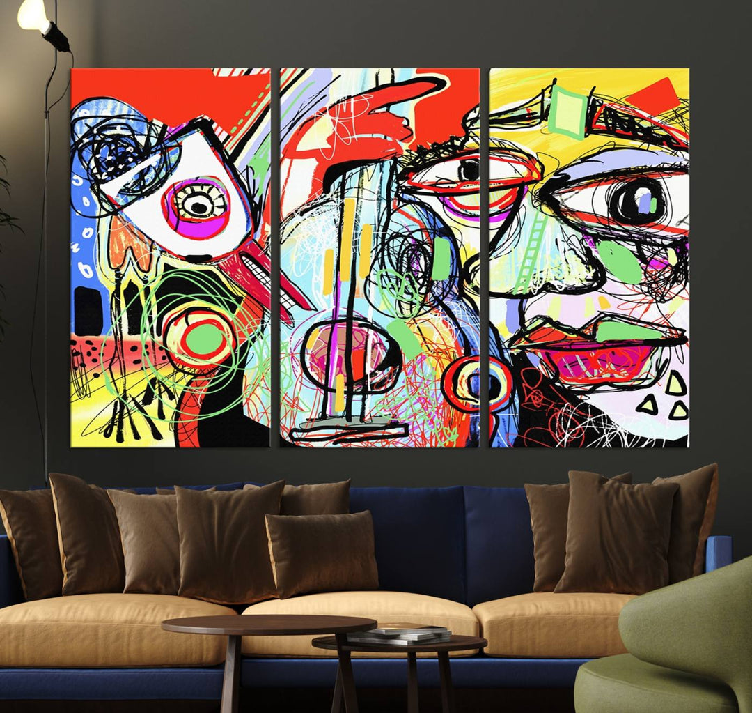 Picasso Style Print on Canvas , Floating Frame Option, Modern Wall Art, Canvas Wall Set , Extra Large Wall Art