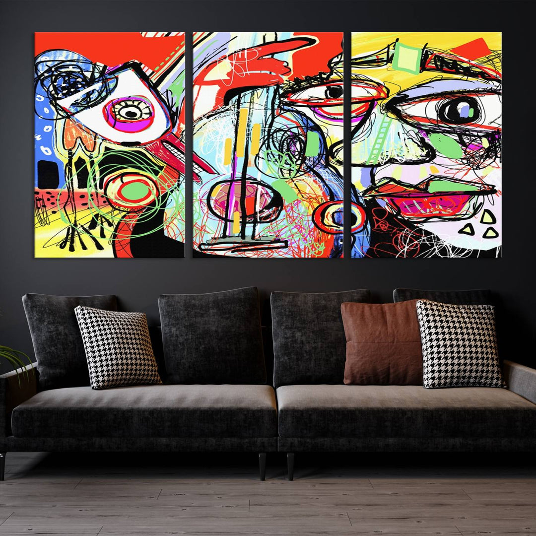 Picasso Style Print on Canvas , Floating Frame Option, Modern Wall Art, Canvas Wall Set , Extra Large Wall Art