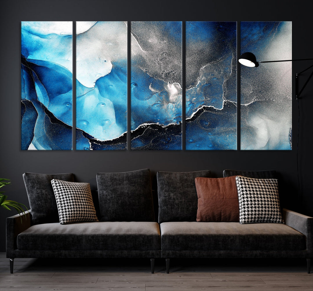 Piece Blue and Black Abstract Canvas Wall Art Modern Painting