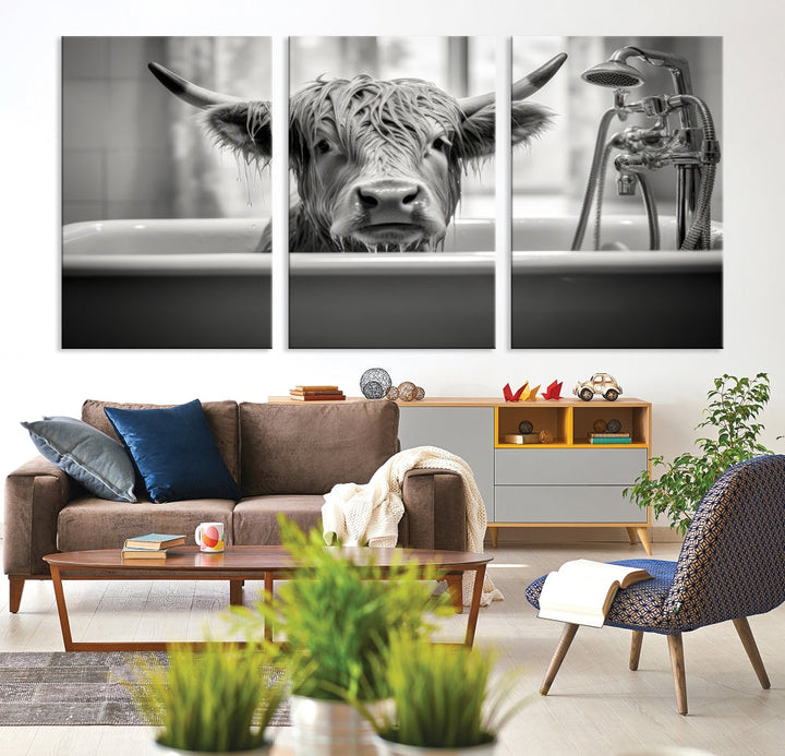 Piece Cow Canvas Print Highland Cow Animal Wall Art for Living Room, Cabin Wall Decor