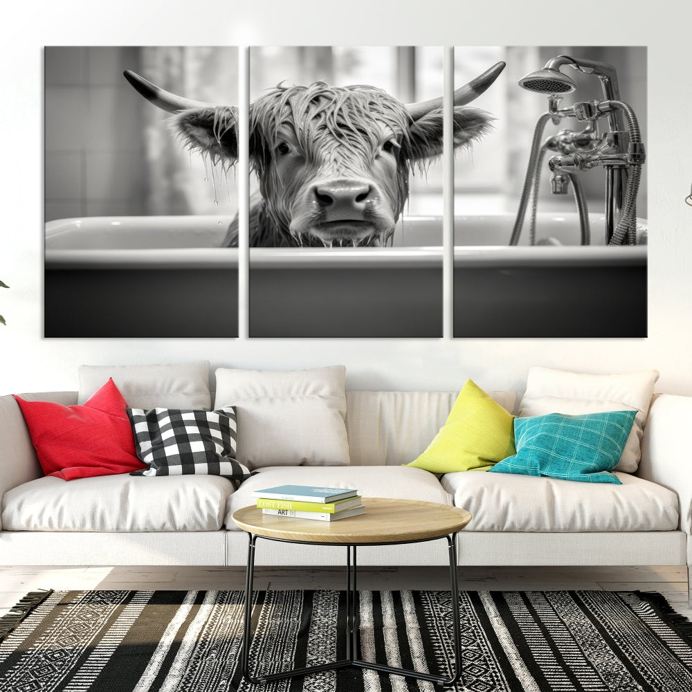 Piece Cow Canvas Print Highland Cow Animal Wall Art for Living Room, Cabin Wall Decor