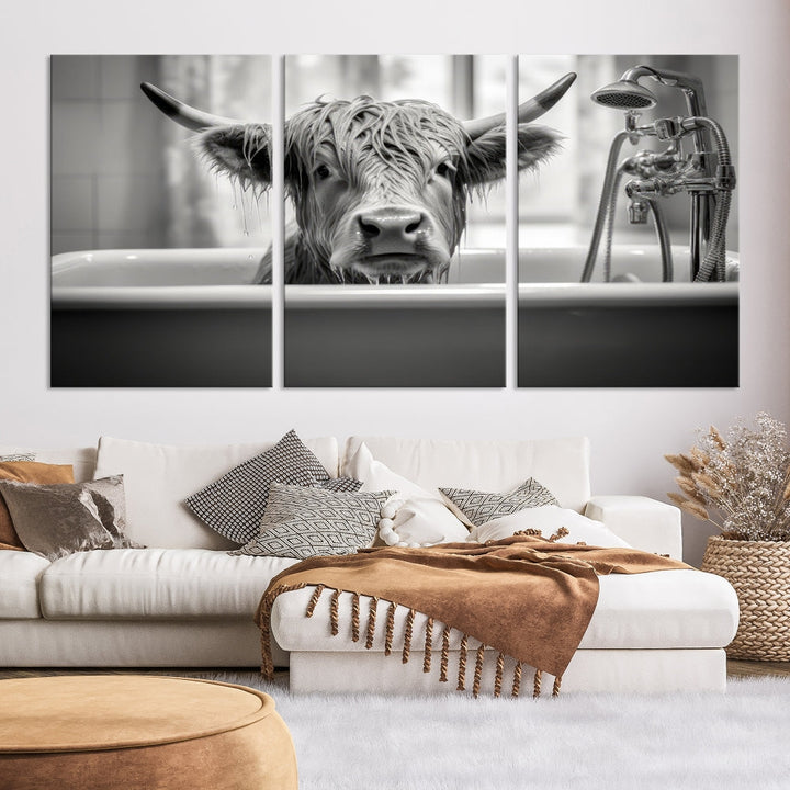 Piece Cow Canvas Print Highland Cow Animal Wall Art for Living Room, Cabin Wall Decor