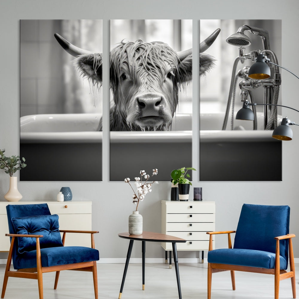 Piece Cow Canvas Print Highland Cow Animal Wall Art for Living Room, Cabin Wall Decor