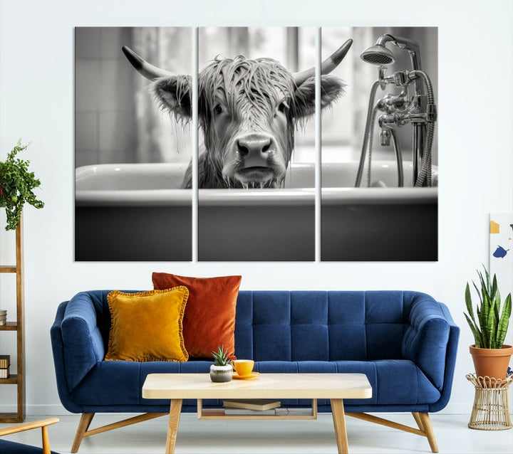 Piece Cow Canvas Print Highland Cow Animal Wall Art for Living Room, Cabin Wall Decor