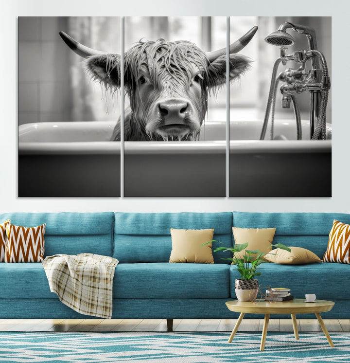 Piece Cow Canvas Print Highland Cow Animal Wall Art for Living Room, Cabin Wall Decor