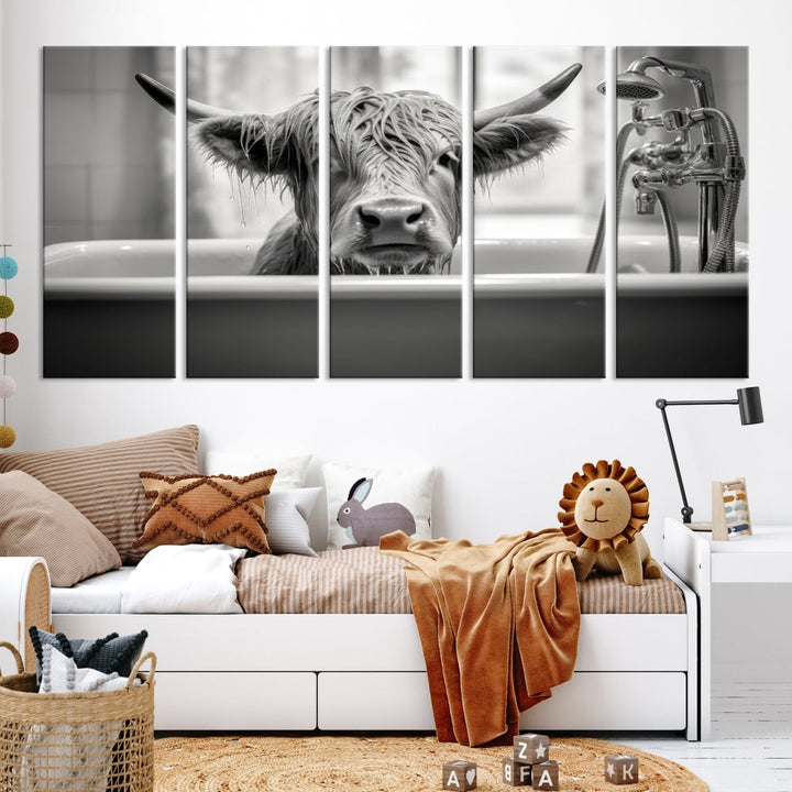 Piece Cow Canvas Print Highland Cow Animal Wall Art for Living Room, Cabin Wall Decor