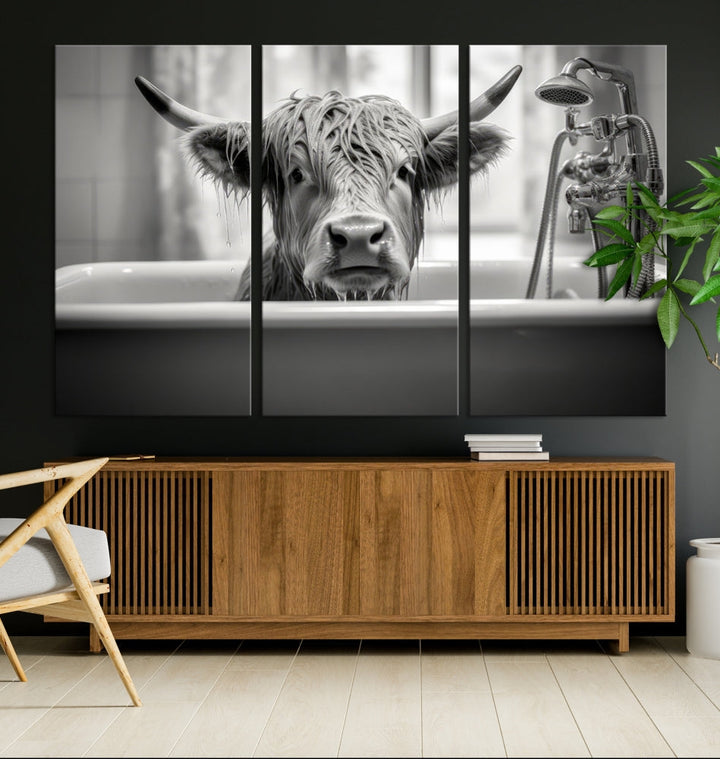 Piece Cow Canvas Print Highland Cow Animal Wall Art for Living Room, Cabin Wall Decor