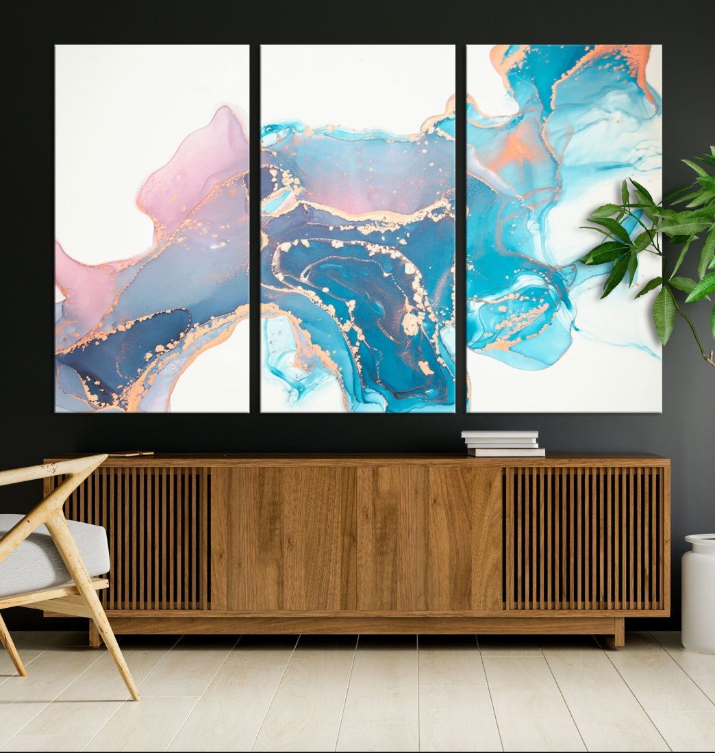 Pink and Blue Marble Abstract Large Canvas Wall Art Giclee Print