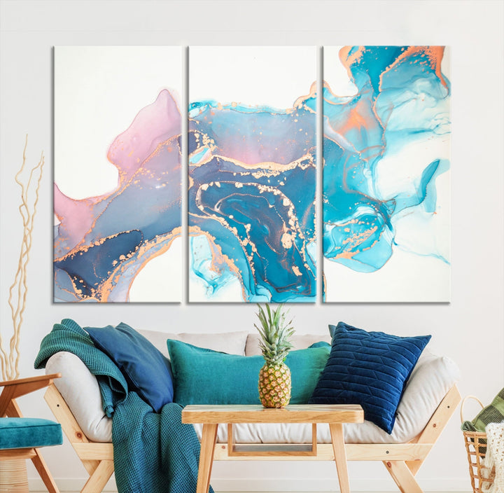 Pink and Blue Marble Abstract Large Canvas Wall Art Giclee Print