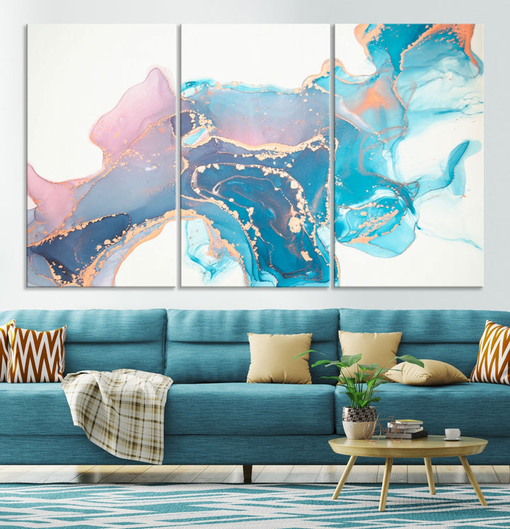 Pink and Blue Marble Abstract Large Canvas Wall Art Giclee Print