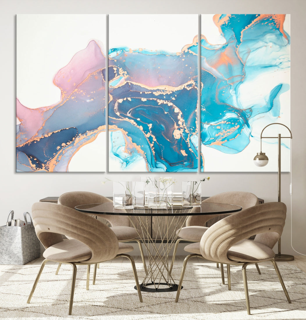 Pink and Blue Marble Abstract Large Canvas Wall Art Giclee Print