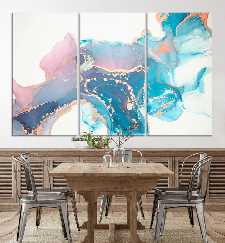 Pink and Blue Marble Abstract Large Canvas Wall Art Giclee Print