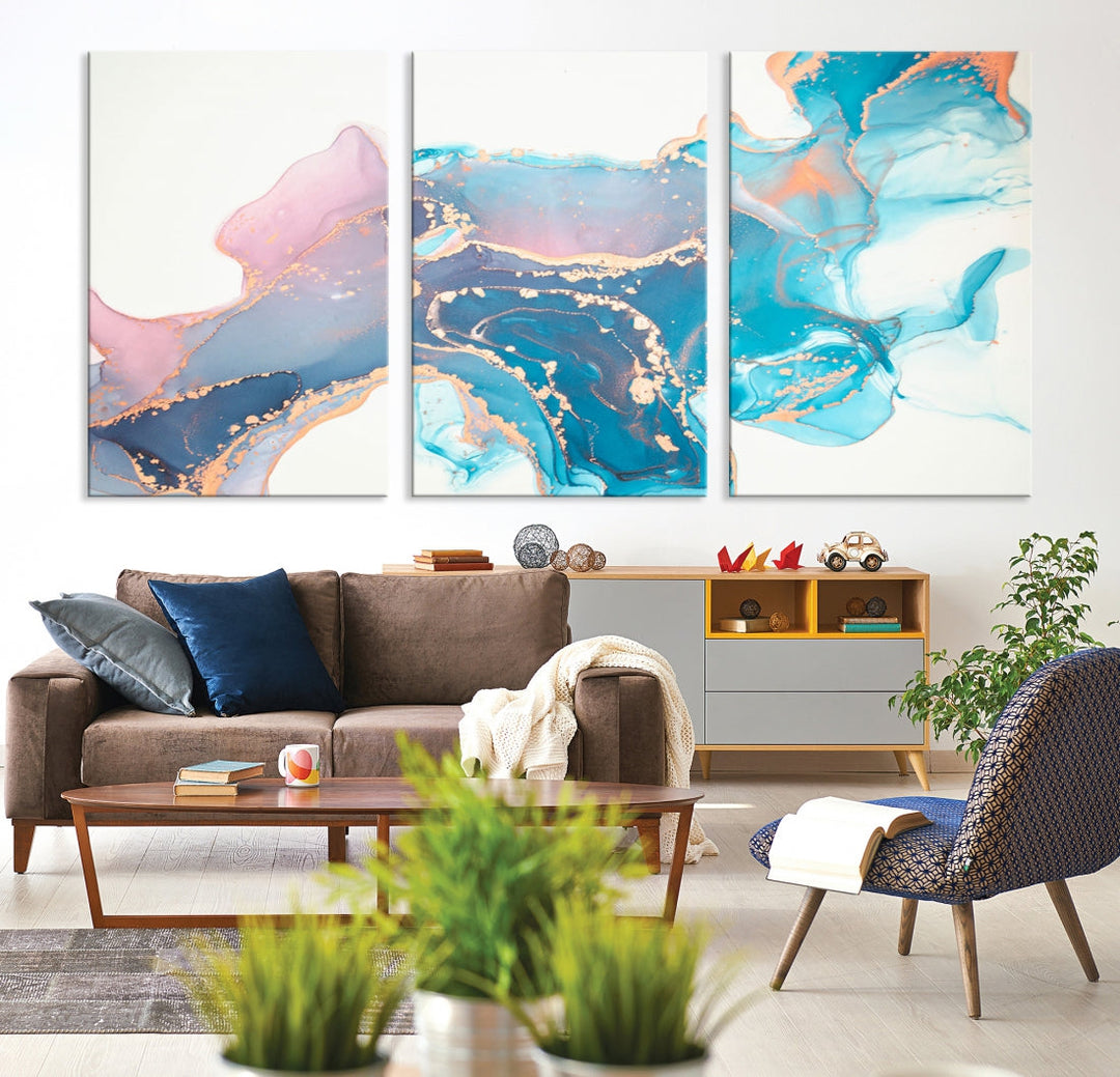 Pink and Blue Marble Abstract Large Canvas Wall Art Giclee Print