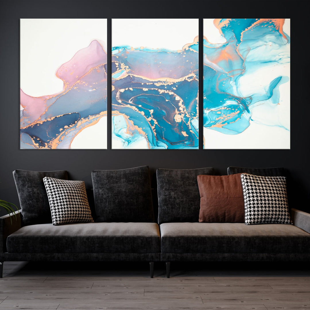 Pink and Blue Marble Abstract Large Canvas Wall Art Giclee Print