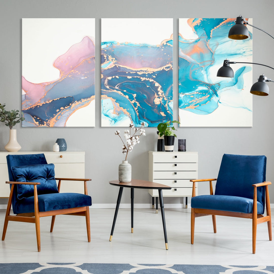 Pink and Blue Marble Abstract Large Canvas Wall Art Giclee Print