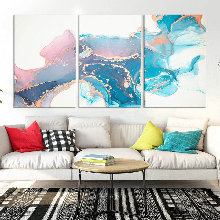 Pink and Blue Marble Abstract Large Canvas Wall Art Giclee Print