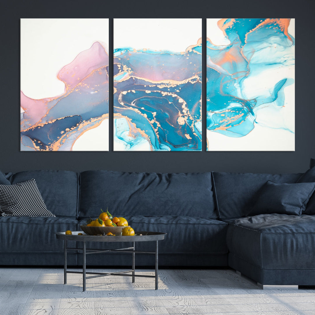 Pink and Blue Marble Abstract Large Canvas Wall Art Giclee Print