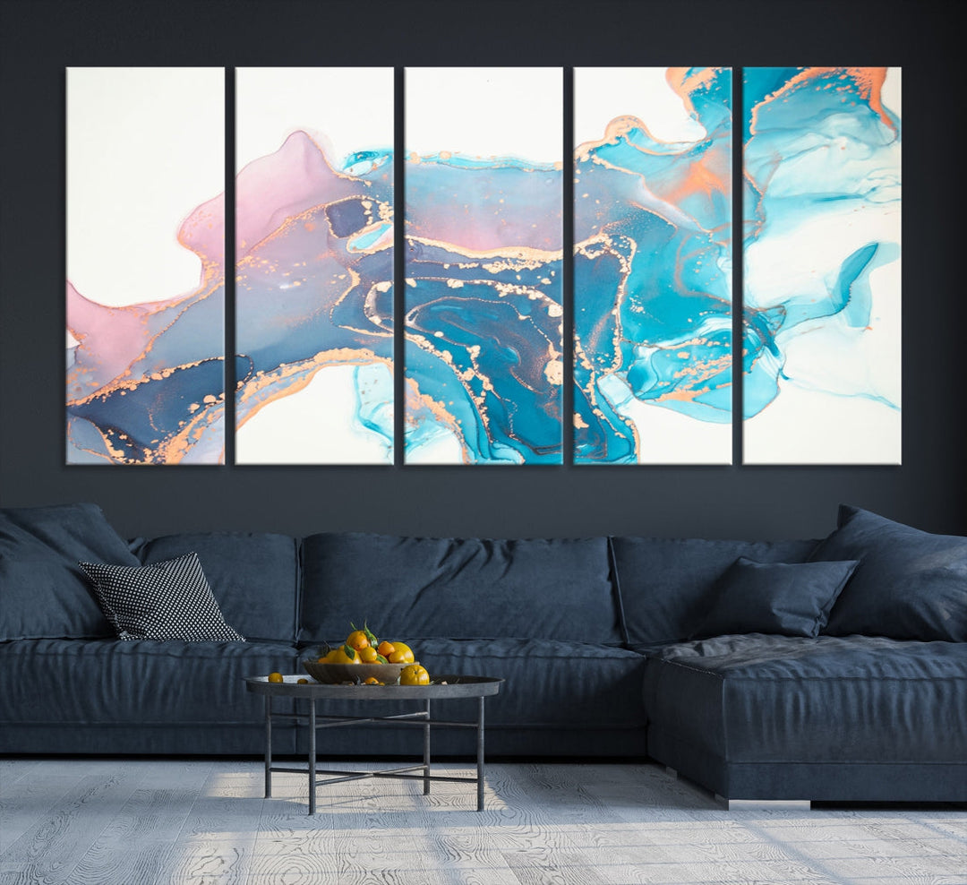 Pink and Blue Marble Abstract Large Canvas Wall Art Giclee Print