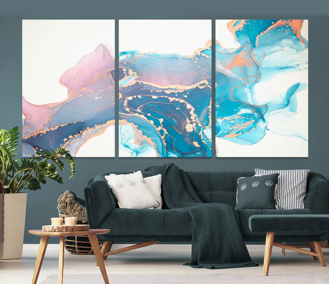 Pink and Blue Marble Abstract Large Canvas Wall Art Giclee Print