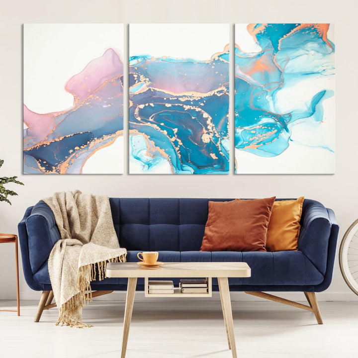 Pink and Blue Marble Abstract Large Canvas Wall Art Giclee Print