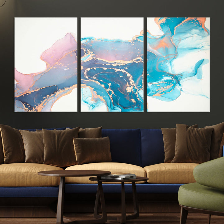 Pink and Blue Marble Abstract Large Canvas Wall Art Giclee Print