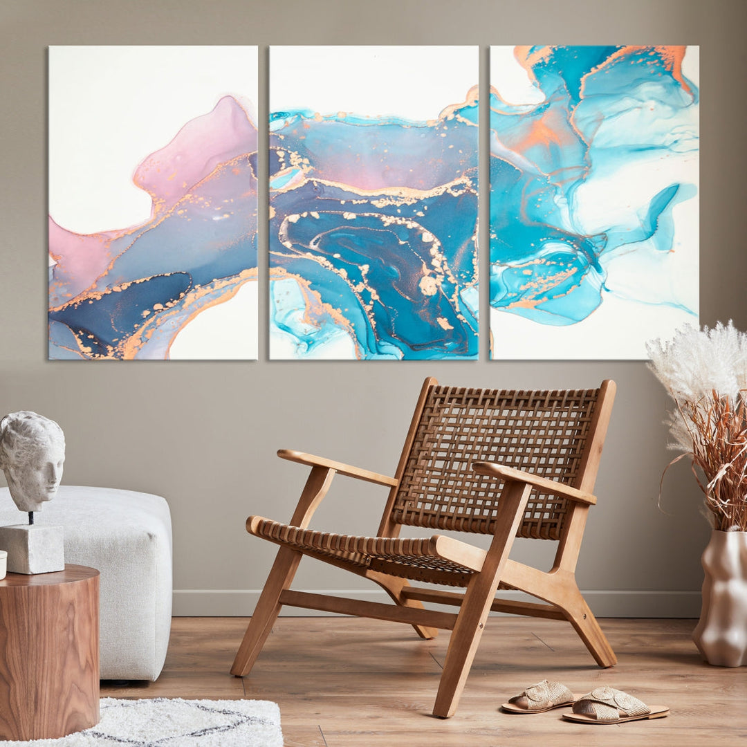 Pink and Blue Marble Abstract Large Canvas Wall Art Giclee Print