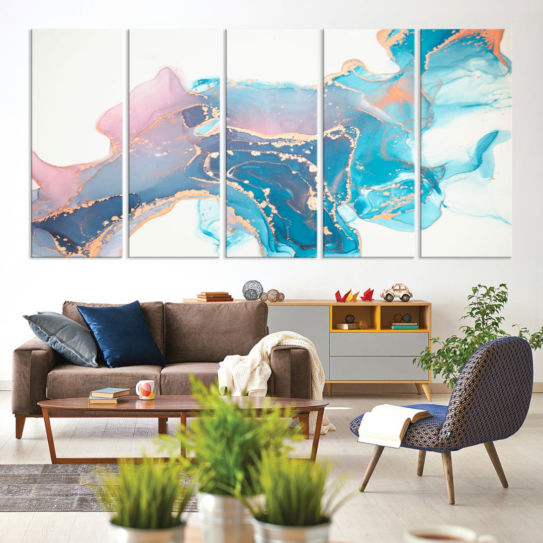 Pink and Blue Marble Abstract Large Canvas Wall Art Giclee Print