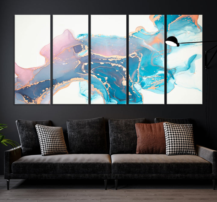 Pink and Blue Marble Abstract Large Canvas Wall Art Giclee Print