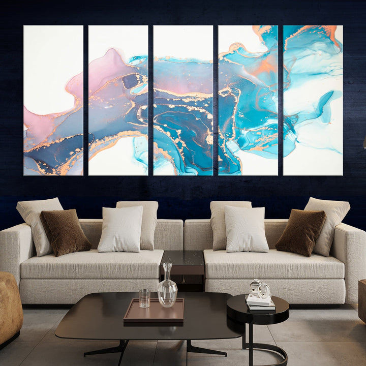 Pink and Blue Marble Abstract Large Canvas Wall Art Giclee Print