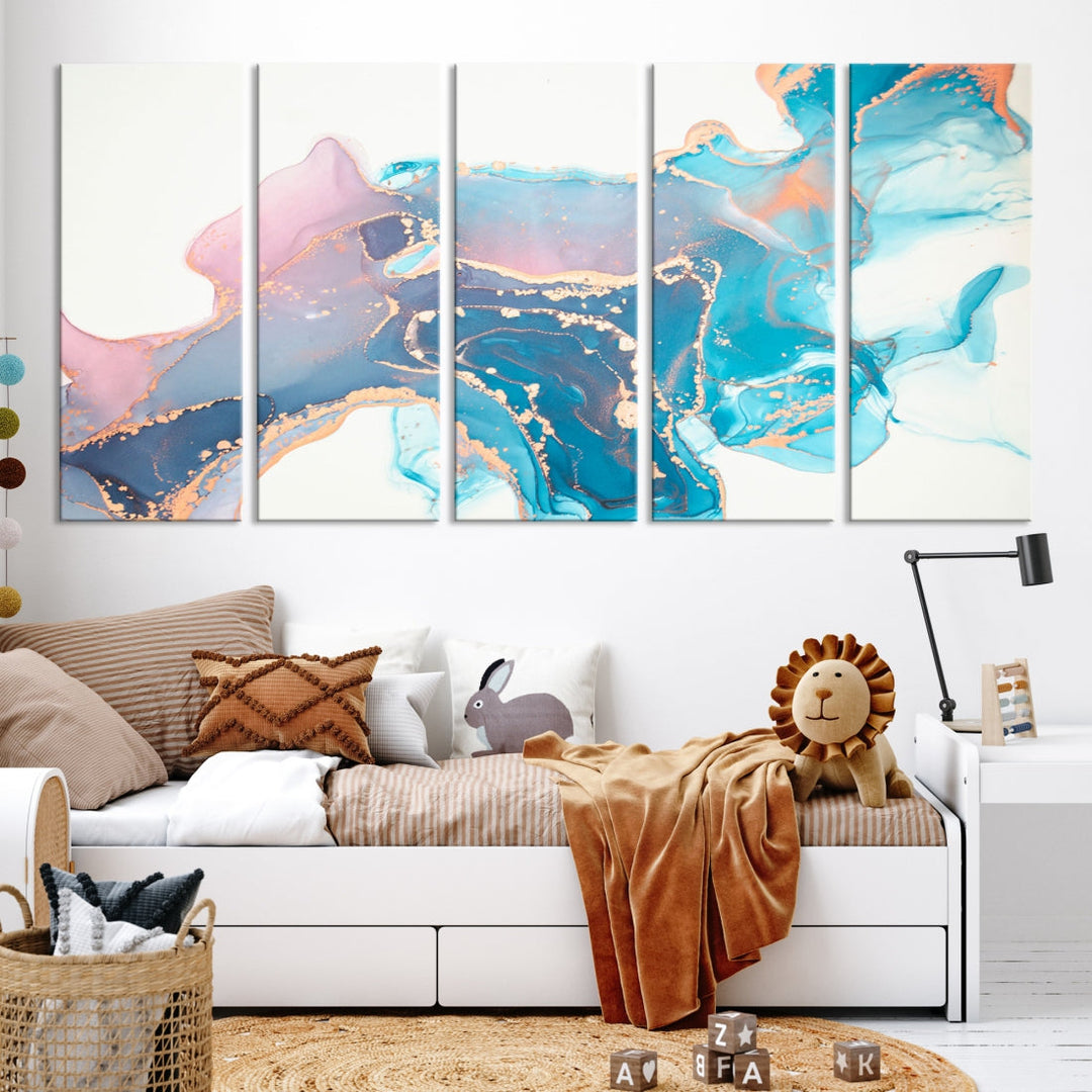 Pink and Blue Marble Abstract Large Canvas Wall Art Giclee Print