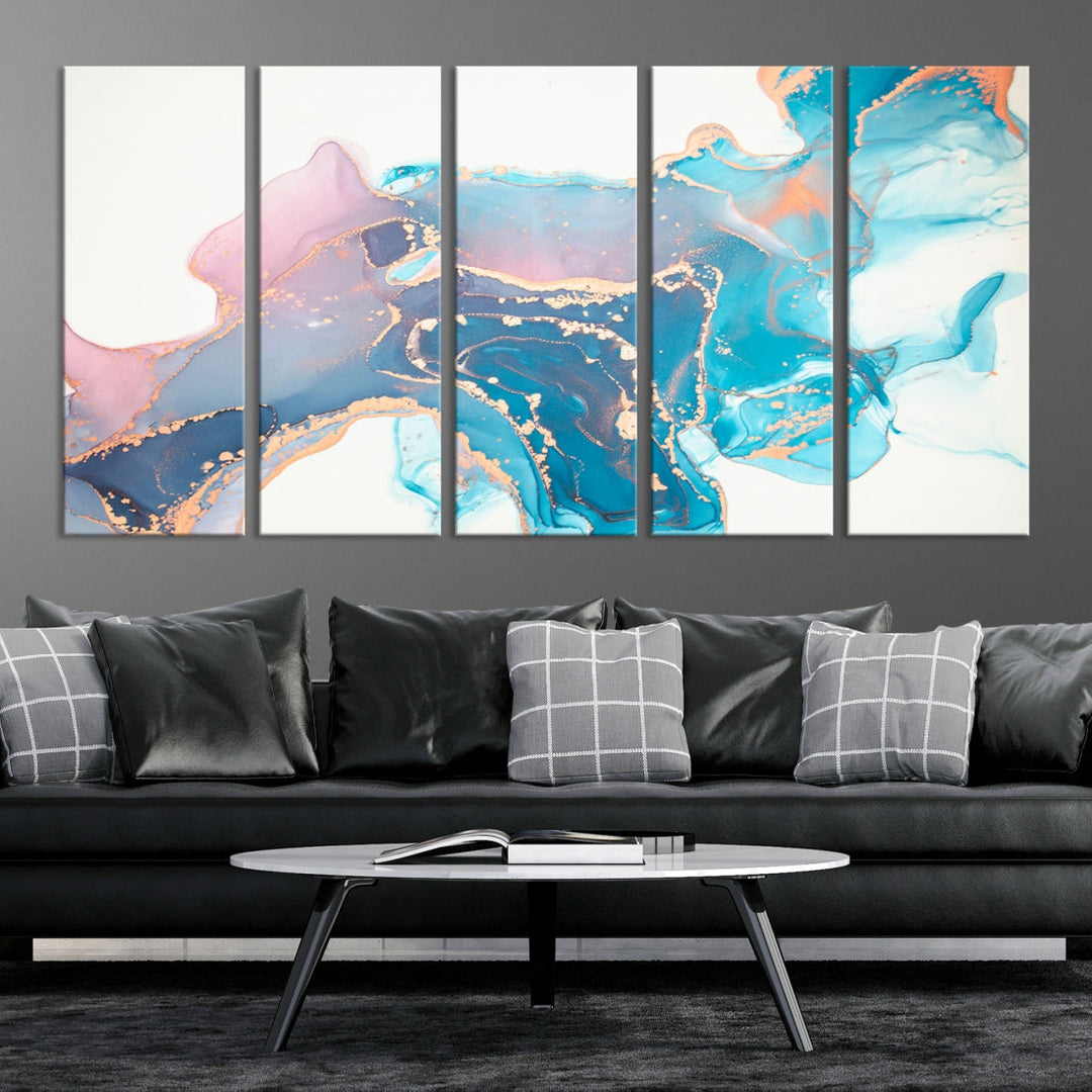 Pink and Blue Marble Abstract Large Canvas Wall Art Giclee Print