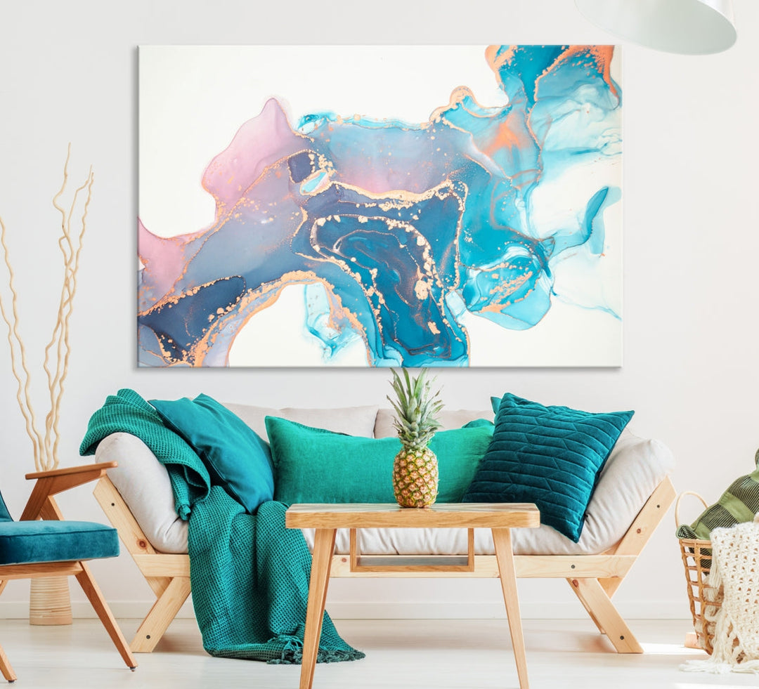 Pink and Blue Marble Abstract Large Canvas Wall Art Giclee Print