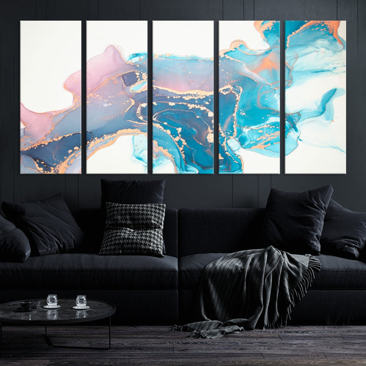 Pink and Blue Marble Abstract Large Canvas Wall Art Giclee Print