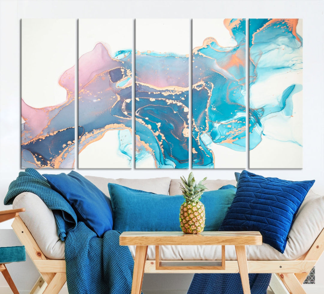 Pink and Blue Marble Abstract Large Canvas Wall Art Giclee Print