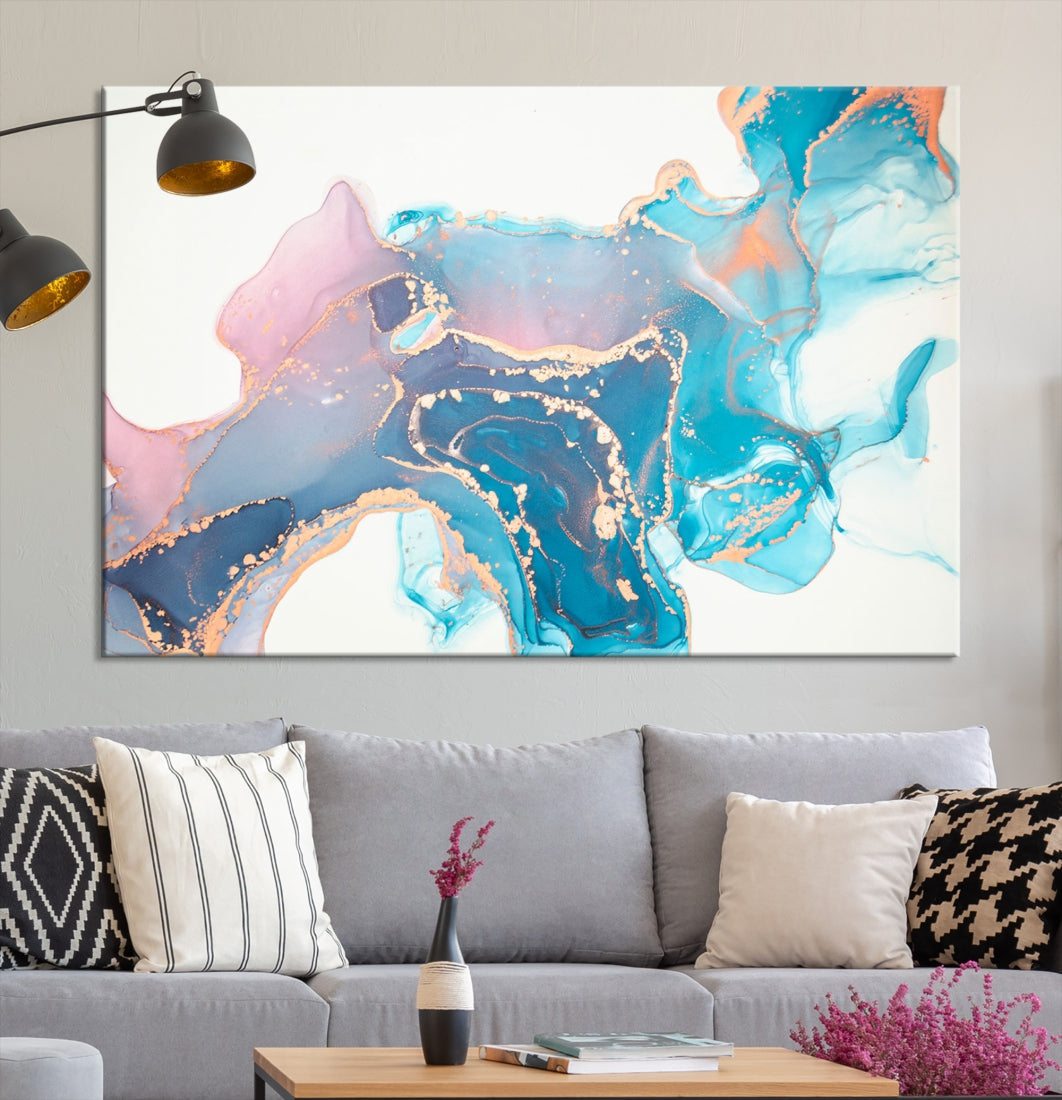 Pink and Blue Marble Abstract Large Canvas Wall Art Giclee Print