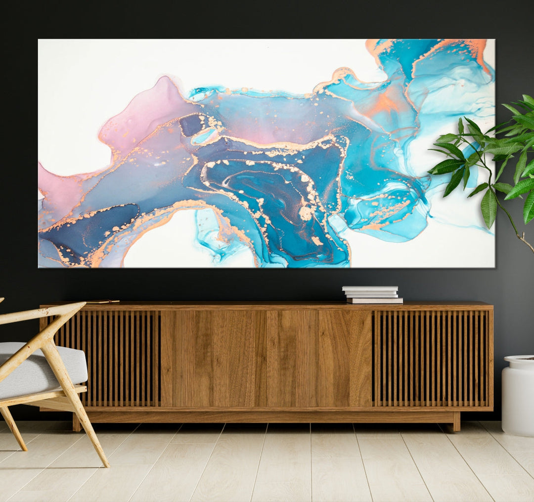 Pink and Blue Marble Abstract Large Canvas Wall Art Giclee Print