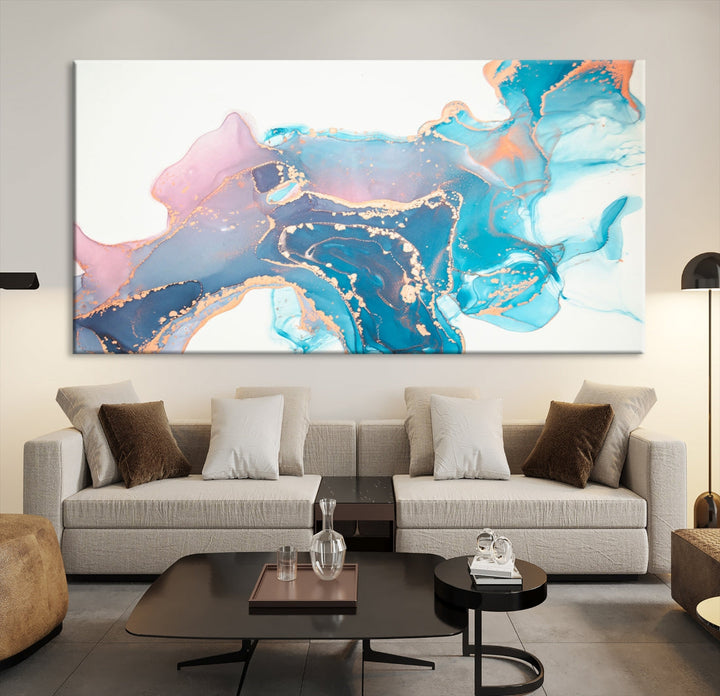 Pink and Blue Marble Abstract Large Canvas Wall Art Giclee Print