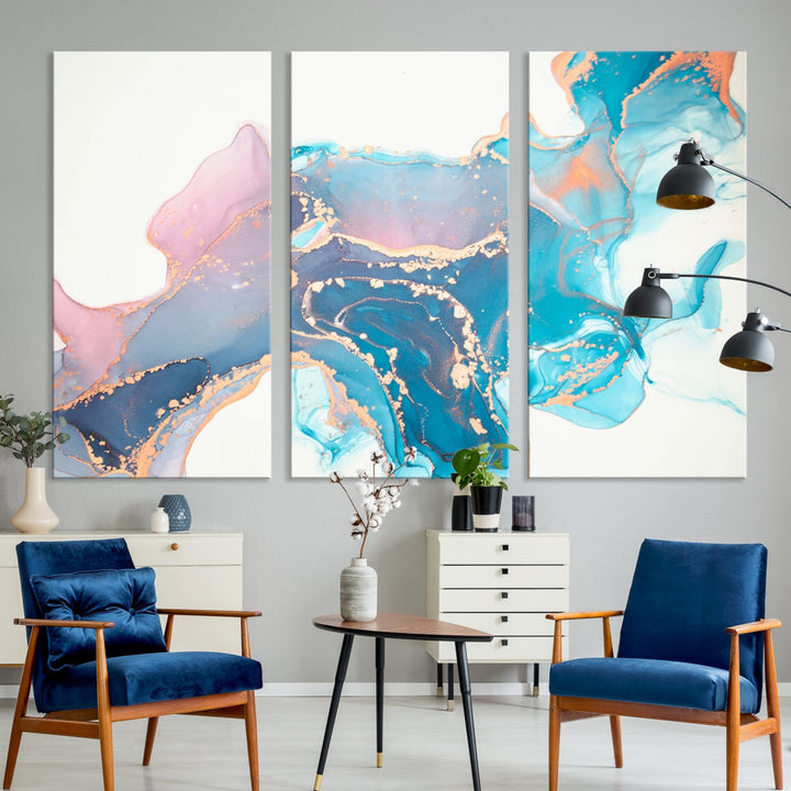 Pink and Blue Marble Abstract Large Canvas Wall Art Giclee Print