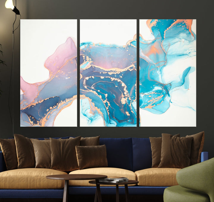 Pink and Blue Marble Abstract Large Canvas Wall Art Giclee Print