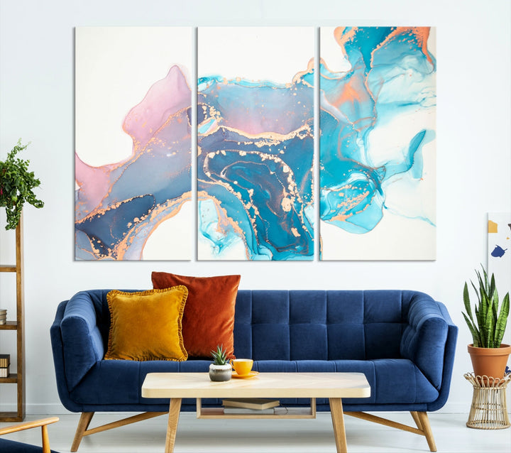 Pink and Blue Marble Abstract Large Canvas Wall Art Giclee Print