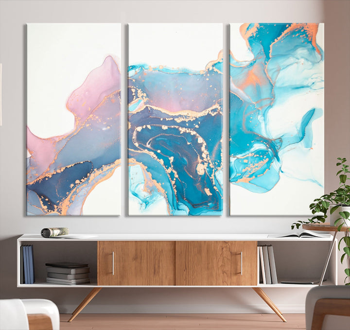 Pink and Blue Marble Abstract Large Canvas Wall Art Giclee Print