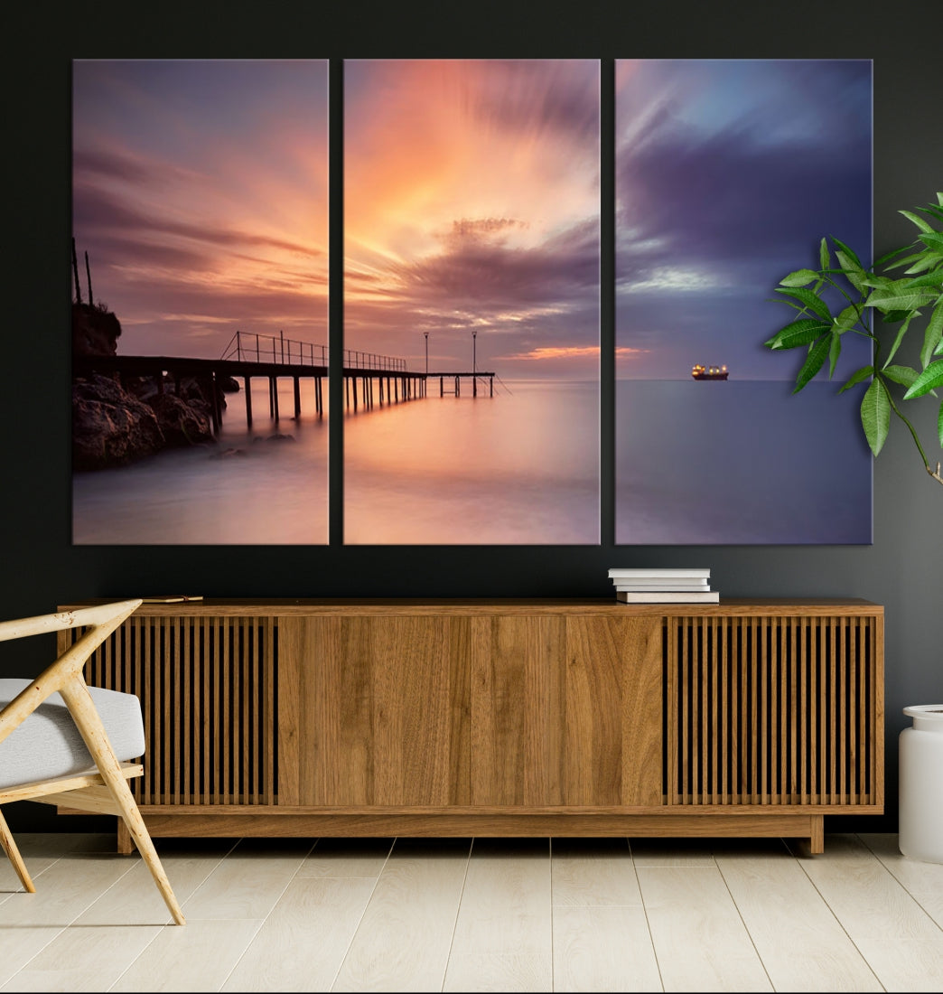 Pink Sunset Beach Canvas Wall Art Print Large Wall Decor