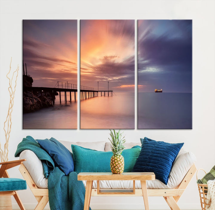 Pink Sunset Beach Canvas Wall Art Print Large Wall Decor