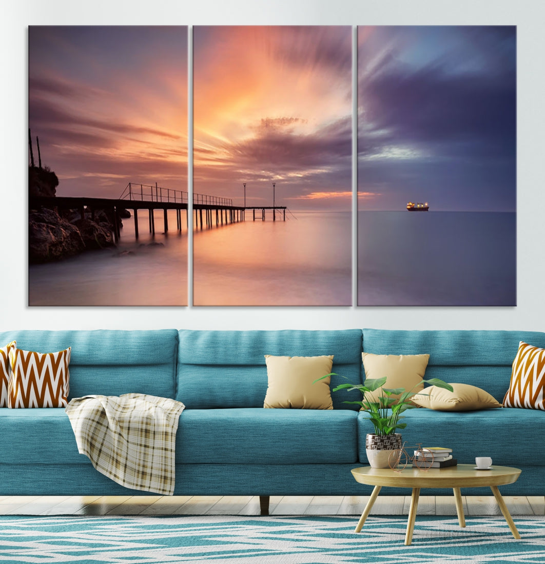 Pink Sunset Beach Canvas Wall Art Print Large Wall Decor