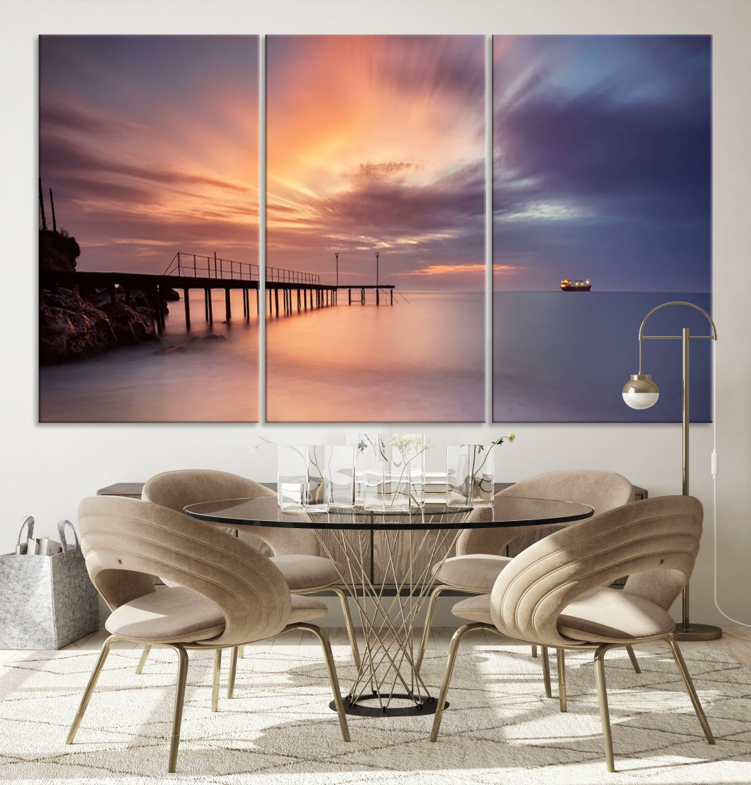 Pink Sunset Beach Canvas Wall Art Print Large Wall Decor