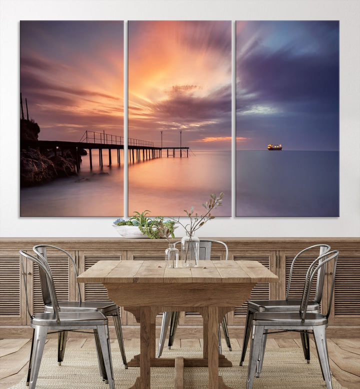 Pink Sunset Beach Canvas Wall Art Print Large Wall Decor