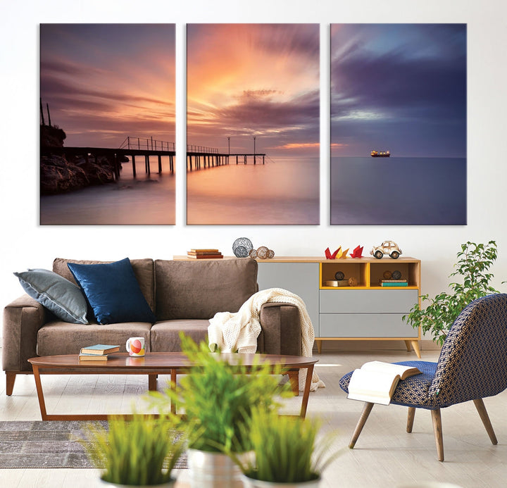 Pink Sunset Beach Canvas Wall Art Print Large Wall Decor